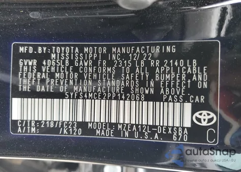 2023 Toyota Corolla Se from USA, damaged, VIN 5YFS4MCE2PP142068